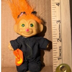 Troll Doll  Russ Berrie Halloween Black Cat Costume Orange Hair 3in Vintage